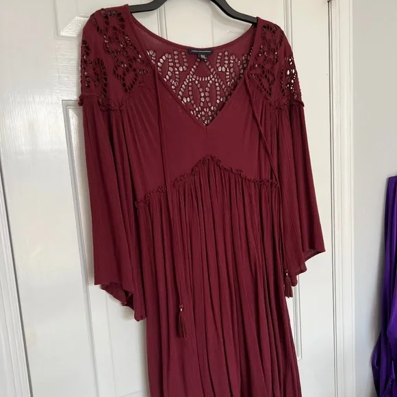 American Eagle Outfitters | Dresses | American Eagle Crochet Mini Swing  Dress Burgundy | Poshmark